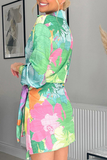 Momentlover Casual Print Patchwork Turndown Collar Shirt Dress Dresses