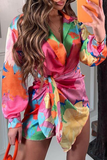 Momentlover Casual Print Patchwork Turndown Collar Shirt Dress Dresses