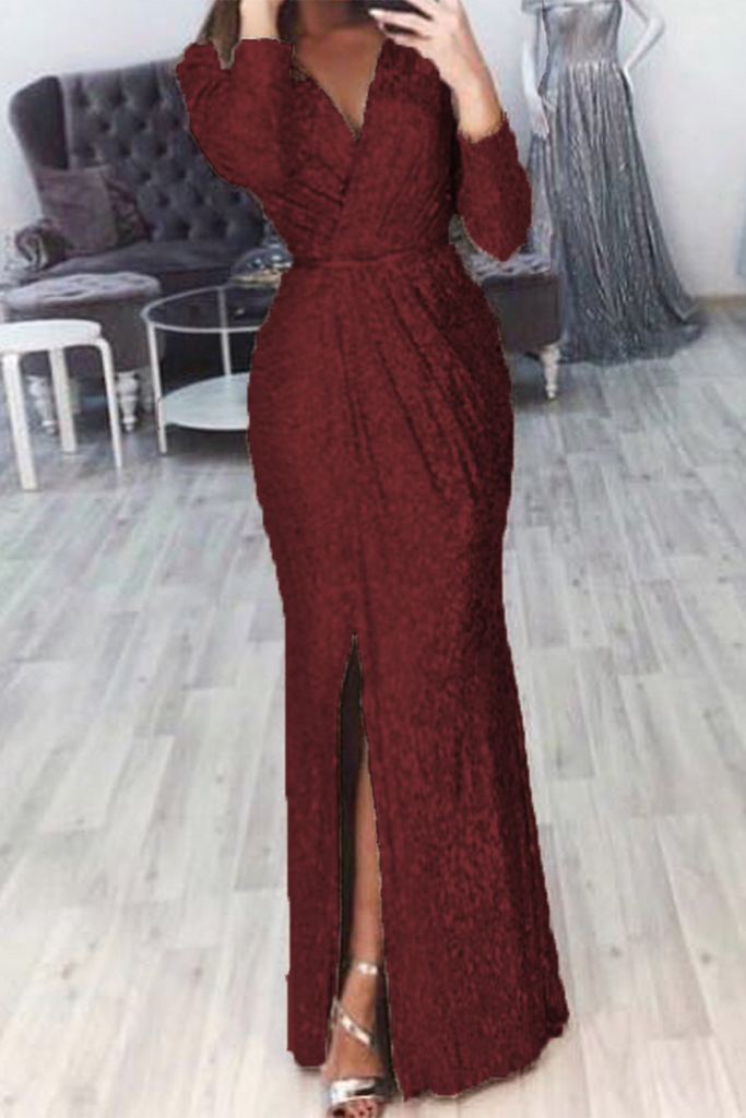 Momentlover Casual Patchwork Patchwork V Neck Trumpet Mermaid Dresses(7 Colors)