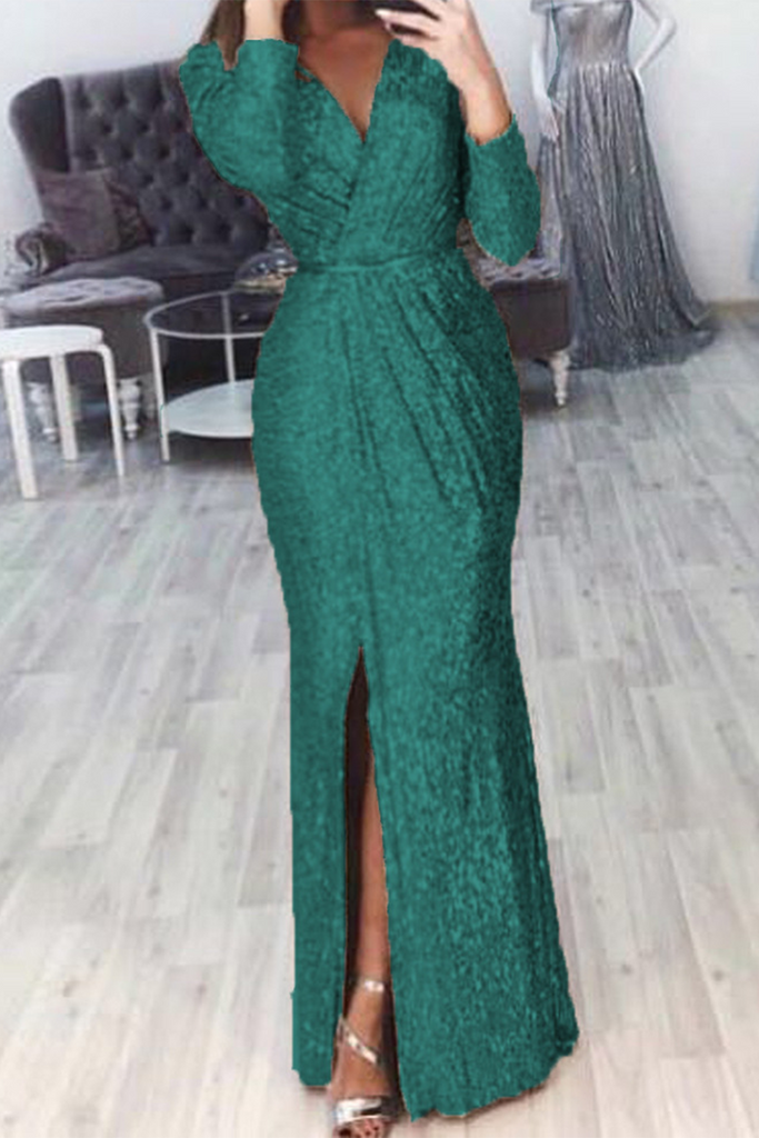 Momentlover Casual Patchwork Patchwork V Neck Trumpet Mermaid Dresses(7 Colors)