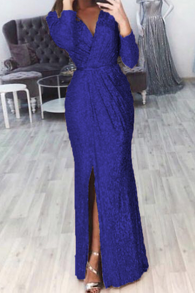 Momentlover Casual Patchwork Patchwork V Neck Trumpet Mermaid Dresses(7 Colors)