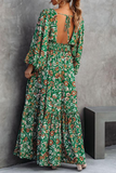 Momentlover Fashion Print Backless V Neck Cake Skirt Dresses