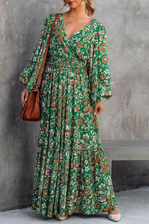 Momentlover Fashion Print Backless V Neck Cake Skirt Dresses