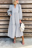 Momentlover Fashion Casual Striped V Neck Long Dress Dresses