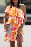 Momentlover Fashion Casual Print Patchwork Backless Oblique Collar Sleeveless Dress Dresses