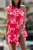 Momentlover Fashion Casual Print Patchwork Backless Oblique Collar Sleeveless Dress Dresses