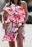 Momentlover Fashion Casual Print Patchwork Backless Oblique Collar Sleeveless Dress Dresses