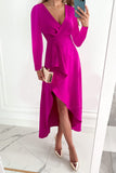 Momentlover Fashion Solid Patchwork V Neck Asymmetrical Dresses