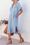 Momentlover Casual Solid Patchwork Turndown Collar Straight Dresses