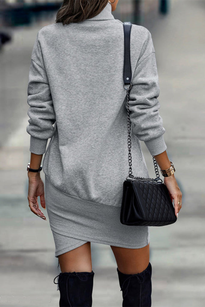 Momentlover Fashion Solid Half A Turtleneck One Step Skirt Dresses(5 Colors)