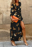 Momentlover Sweet Elegant Print Animal Printing V Neck A Line Dresses