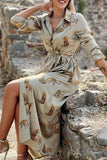 Momentlover Sweet Elegant Print Animal Printing V Neck A Line Dresses