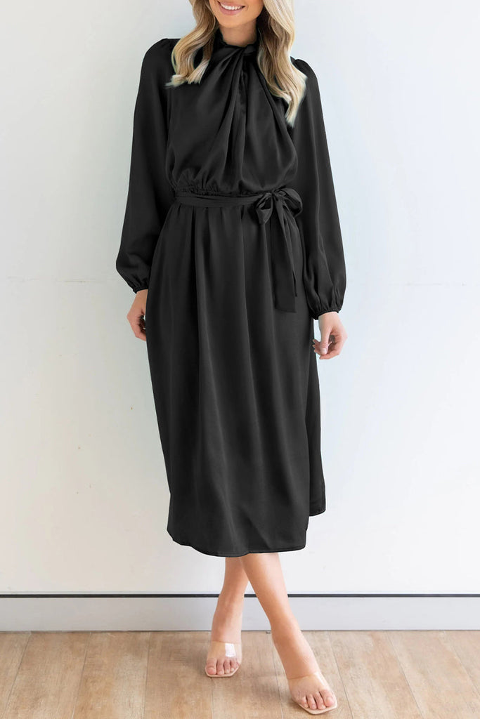 Momentlover Sweet Elegant Solid Bandage Mandarin Collar A Line Dresses