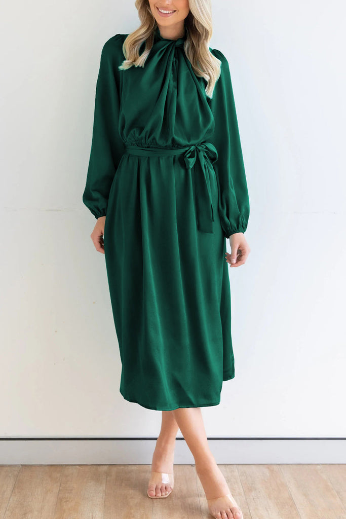 Momentlover Sweet Elegant Solid Bandage Mandarin Collar A Line Dresses