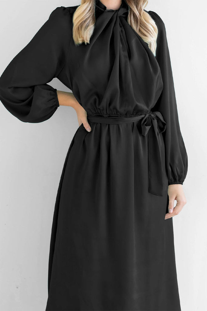 Momentlover Sweet Elegant Solid Bandage Mandarin Collar A Line Dresses