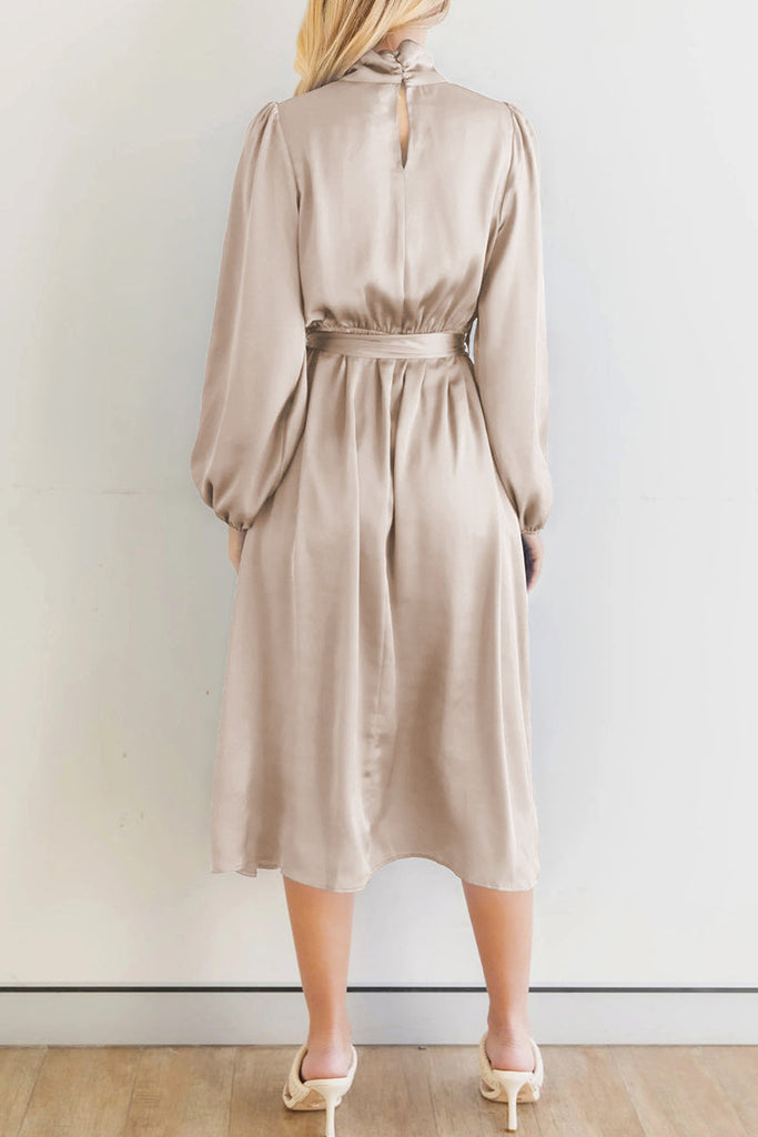 Momentlover Sweet Elegant Solid Bandage Mandarin Collar A Line Dresses