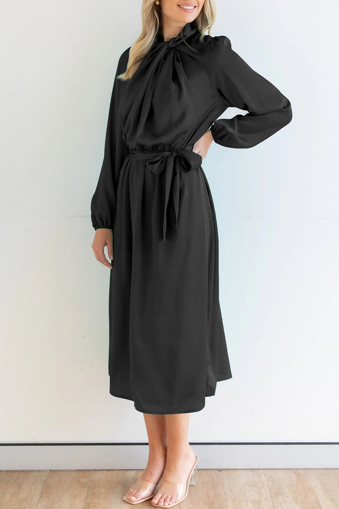 Momentlover Sweet Elegant Solid Bandage Mandarin Collar A Line Dresses