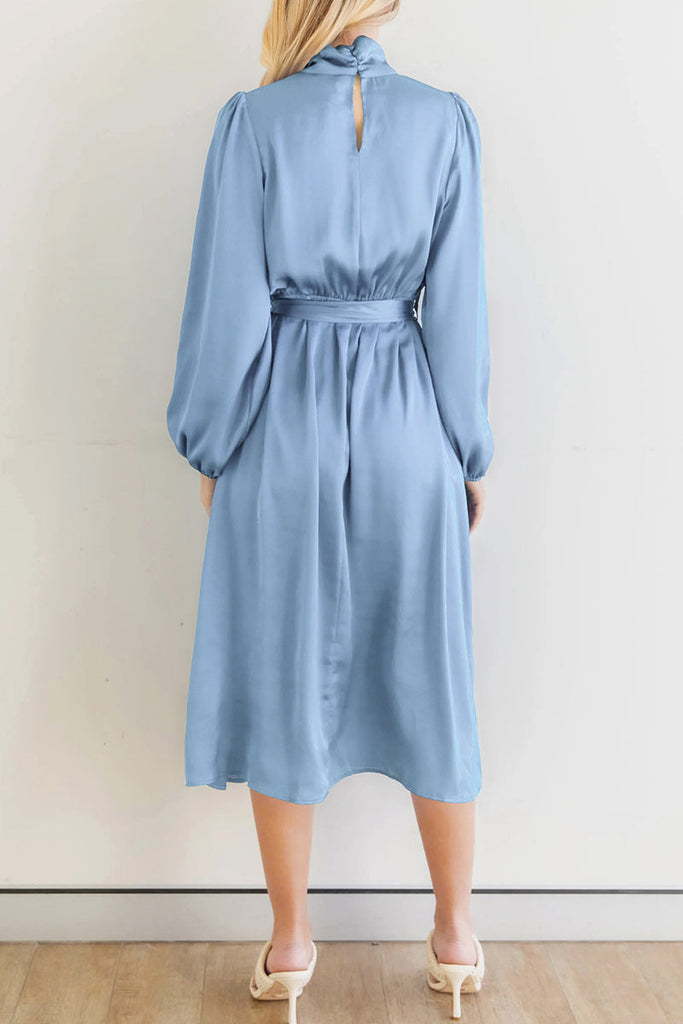 Momentlover Sweet Elegant Solid Bandage Mandarin Collar A Line Dresses