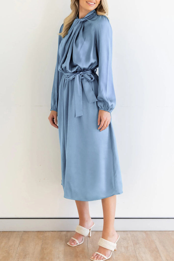 Momentlover Sweet Elegant Solid Bandage Mandarin Collar A Line Dresses