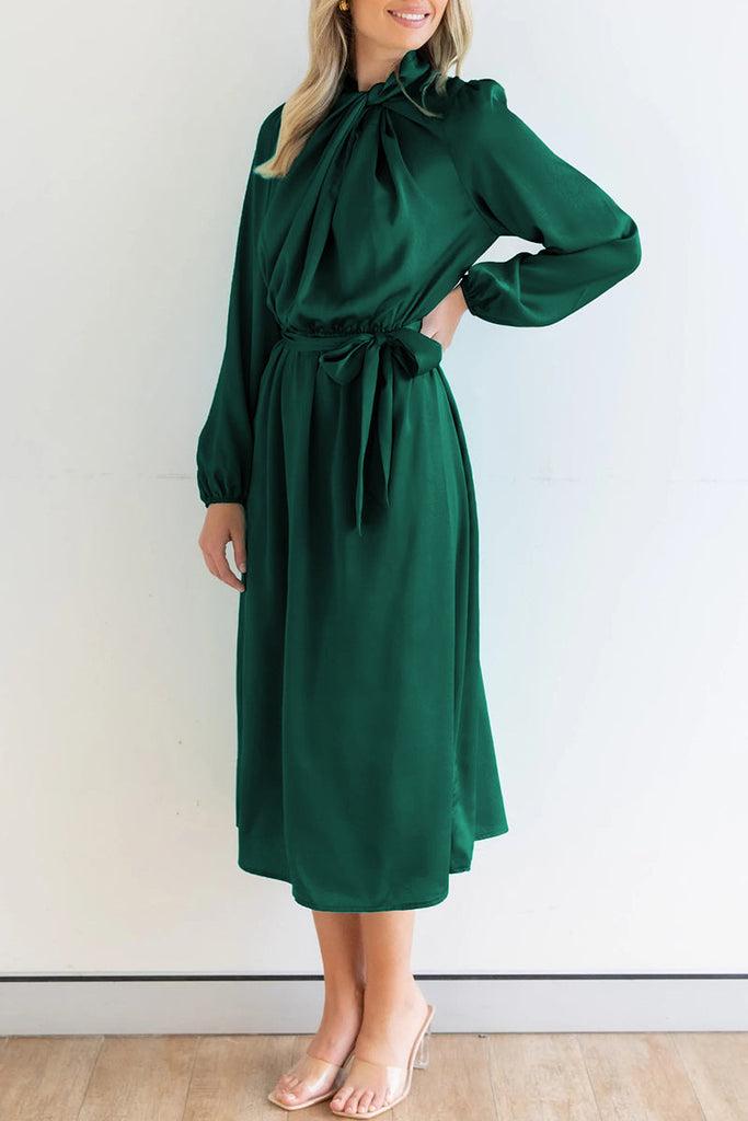 Momentlover Sweet Elegant Solid Bandage Mandarin Collar A Line Dresses