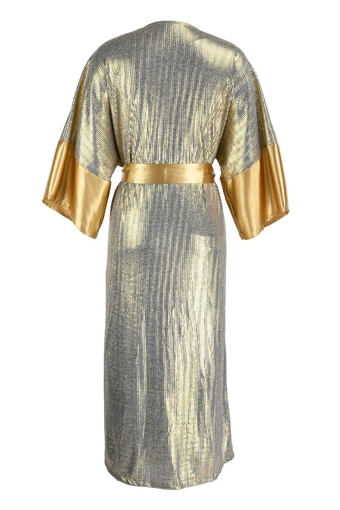 Momentlover Casual Patchwork Sequins V Neck Waist Skirt Dresses(3 Colors)