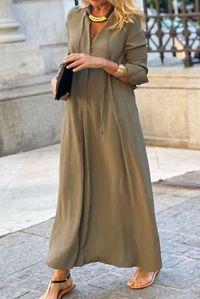 Momentlover Casual Solid Pocket V Neck Shirt Dress Dresses(6 Colors)