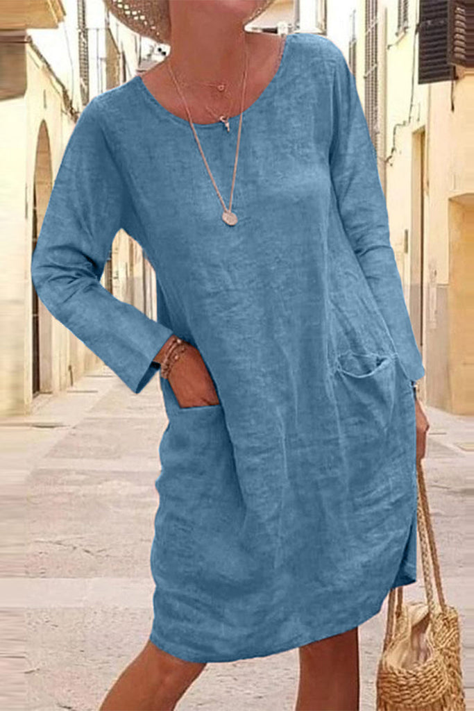 Momentlover Casual Solid Patchwork Pocket V Neck Dresses