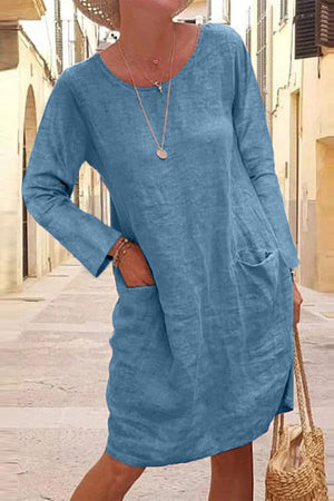 Momentlover Casual Solid Patchwork Pocket V Neck Dresses