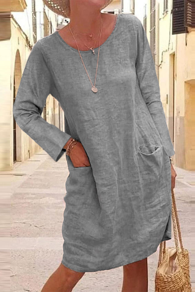 Momentlover Casual Solid Patchwork Pocket V Neck Dresses