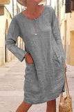 Momentlover Casual Solid Patchwork Pocket V Neck Dresses