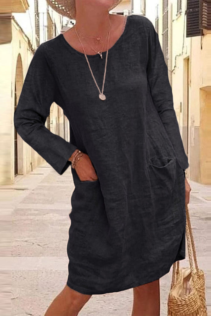 Momentlover Casual Solid Patchwork Pocket V Neck Dresses