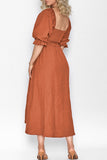 Momentlover Elegant Solid Flounce Square Collar A Line Dresses