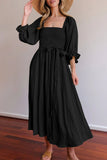 Momentlover Elegant Solid Flounce Square Collar A Line Dresses