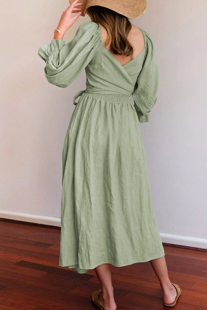 Momentlover Elegant Solid Flounce Square Collar A Line Dresses