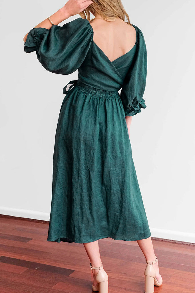 Momentlover Elegant Solid Flounce Square Collar A Line Dresses