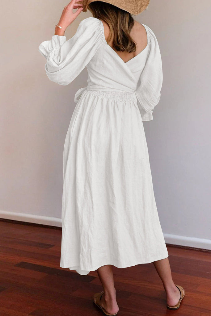 Momentlover Elegant Solid Flounce Square Collar A Line Dresses