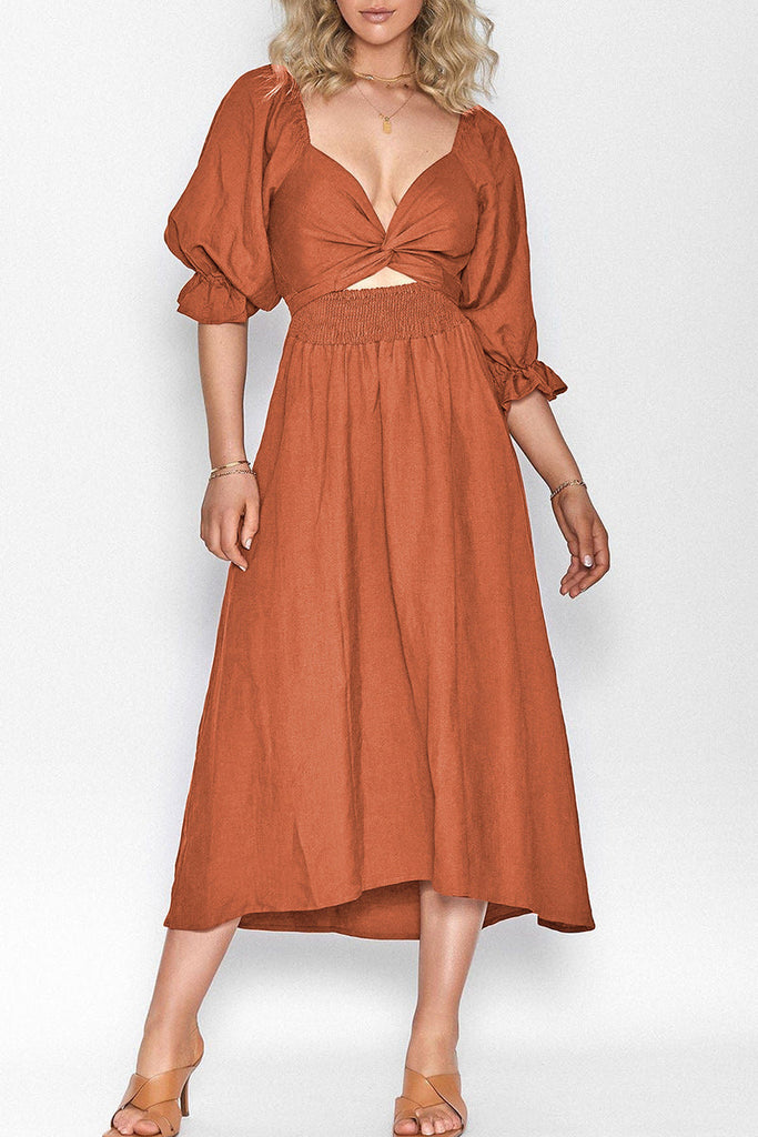 Momentlover Elegant Solid Flounce Square Collar A Line Dresses