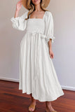 Momentlover Elegant Solid Flounce Square Collar A Line Dresses