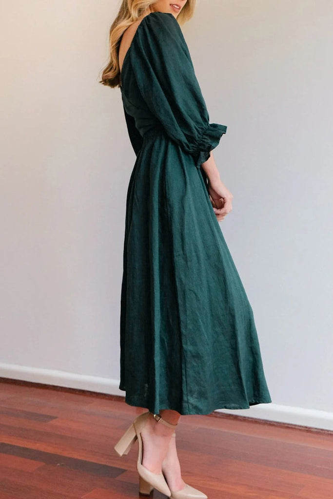 Momentlover Elegant Solid Flounce Square Collar A Line Dresses