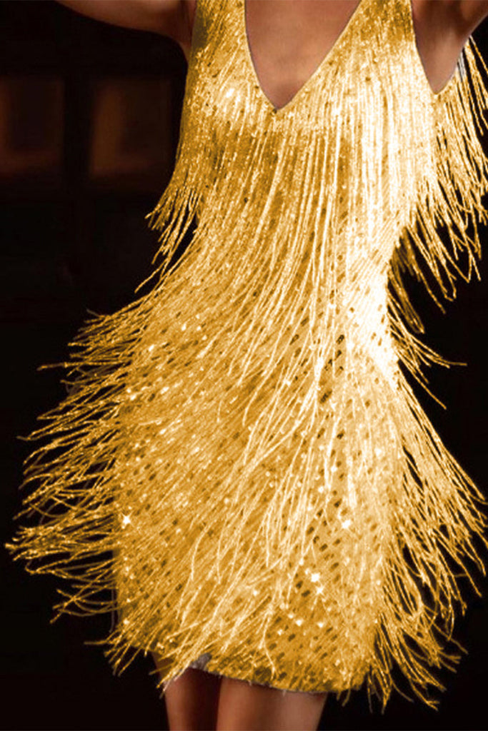 Momentlover Fashion Elegant Solid Tassel Patchwork V Neck Evening Dress Dresses(4 Colors)