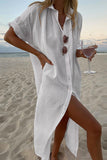 Momentlover Casual Solid Buckle Solid Color Turndown Collar A Line Dresses