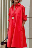 Momentlover Casual Print Polka Dot Patchwork Buckle Turndown Collar Shirt Dress Dresses(15 Colors)