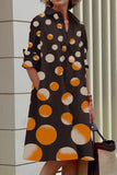 Momentlover Casual Print Polka Dot Patchwork Buckle Turndown Collar Shirt Dress Dresses(15 Colors)