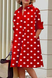 Momentlover Casual Print Polka Dot Patchwork Buckle Turndown Collar Shirt Dress Dresses(15 Colors)