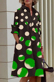 Momentlover Casual Print Polka Dot Patchwork Buckle Turndown Collar Shirt Dress Dresses(15 Colors)