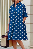 Momentlover Casual Print Polka Dot Patchwork Buckle Turndown Collar Shirt Dress Dresses(15 Colors)