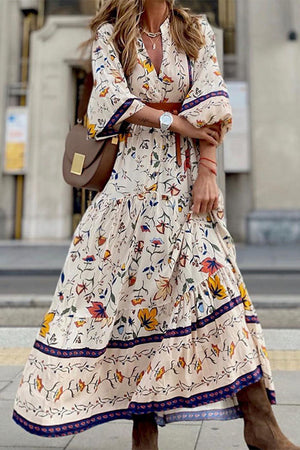 Momentlover Elegant Print Printing V Neck Printed Dress Dresses