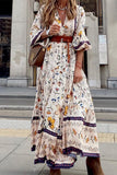 Momentlover Elegant Print Printing V Neck Printed Dress Dresses