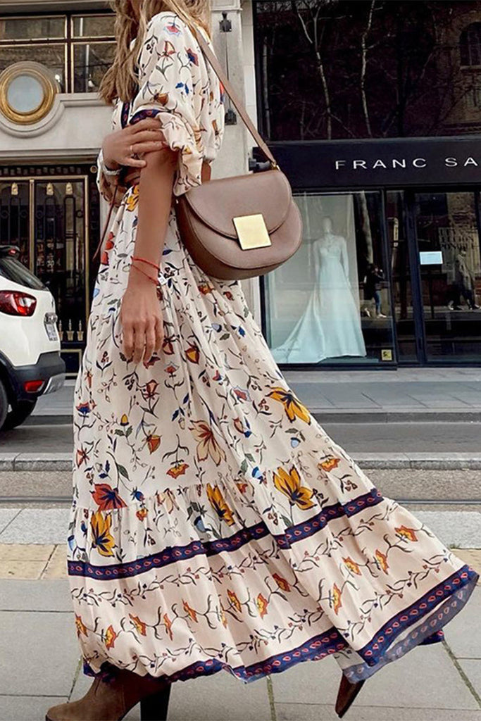 Momentlover Elegant Print Printing V Neck Printed Dress Dresses