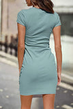 Momentlover Casual Solid Solid Color O Neck One Step Skirt Dresses